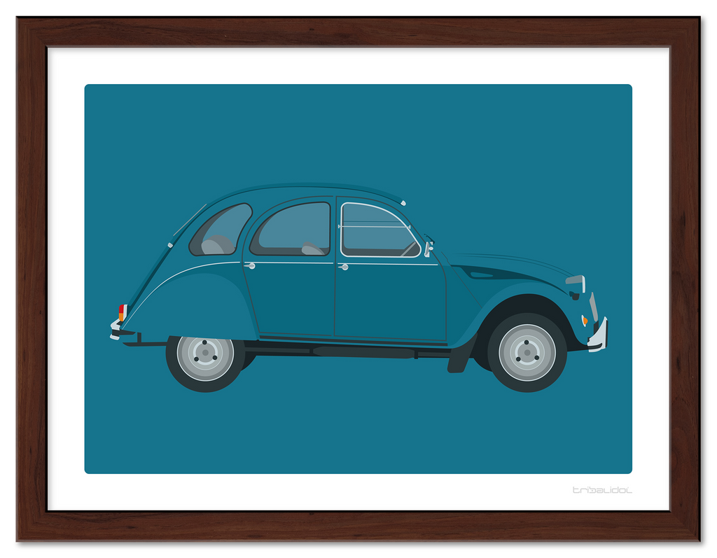 Citroen 2CV - Lagoon Blue 70 x 50cm Brown frame Tru Vue Museum glass