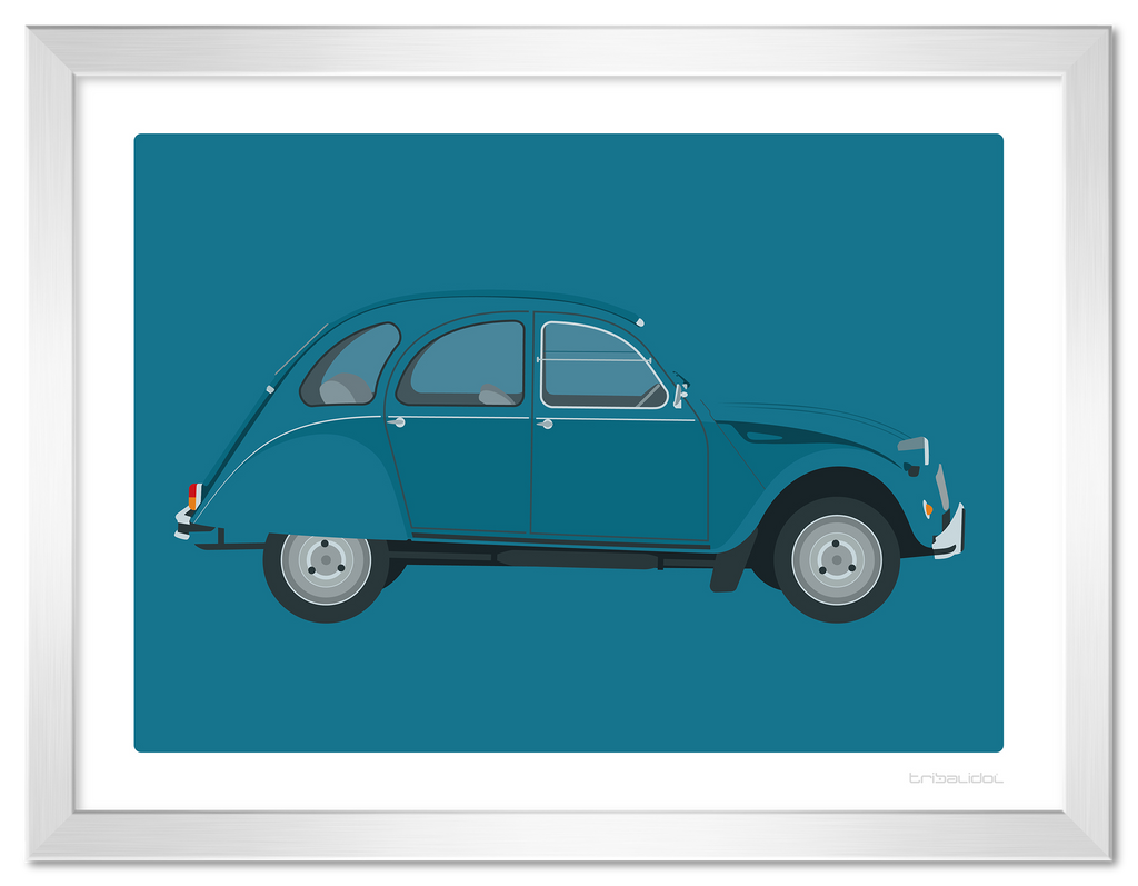 Citroen 2CV - Lagoon Blue 70 x 50cm Silver frame Tru Vue Museum glass