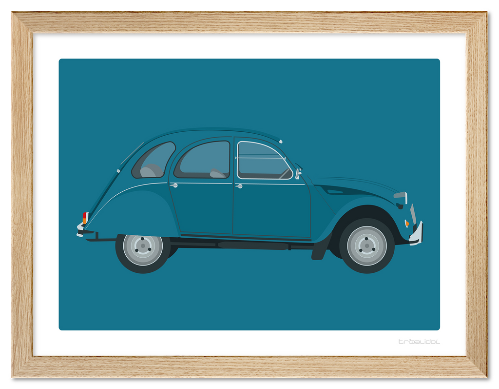 Citroen 2CV - Lagoon Blue 70 x 50cm Wood frame Tru Vue Museum glass