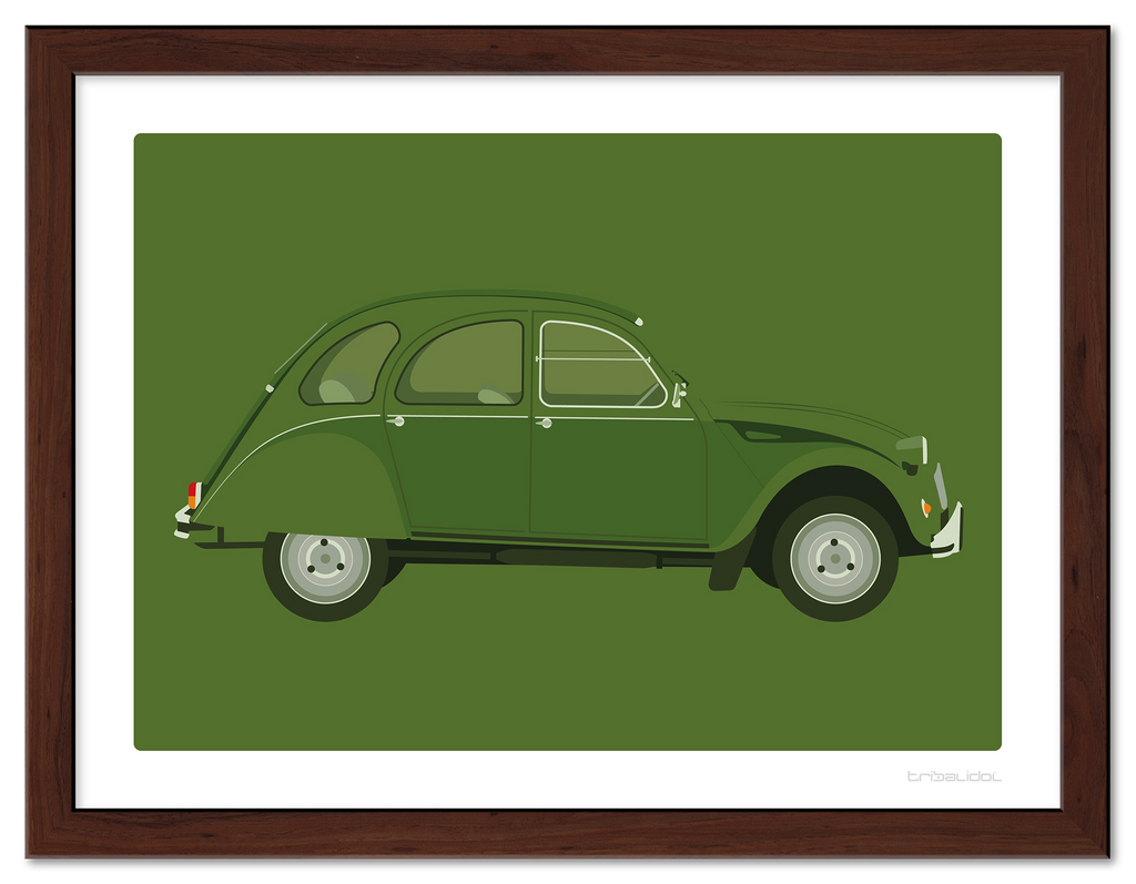 Citroen 2CV - Moss Green 70 x 50cm Brown frame Tru Vue Museum glass