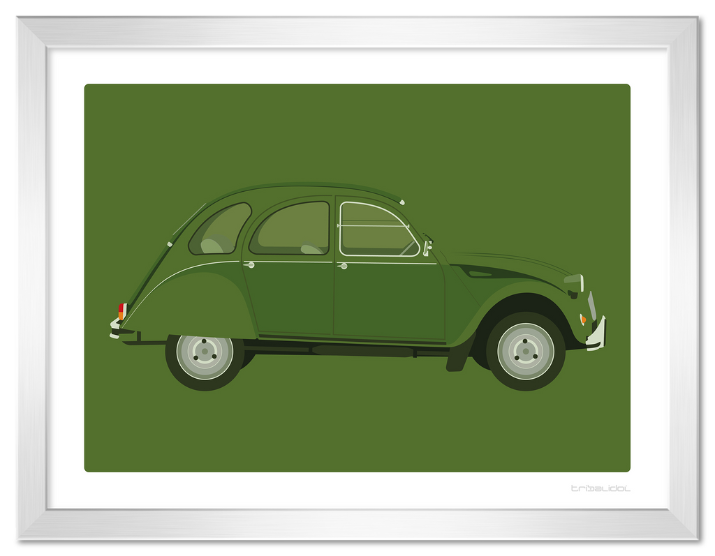 Citroen 2CV - Moss Green 70 x 50cm Silver frame Tru Vue Museum glass