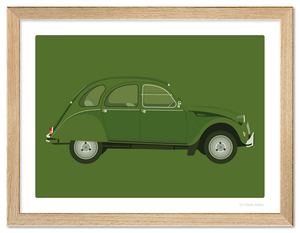 Citroen 2CV - Moss Green 70 x 50cm Wood frame Tru Vue Museum glass