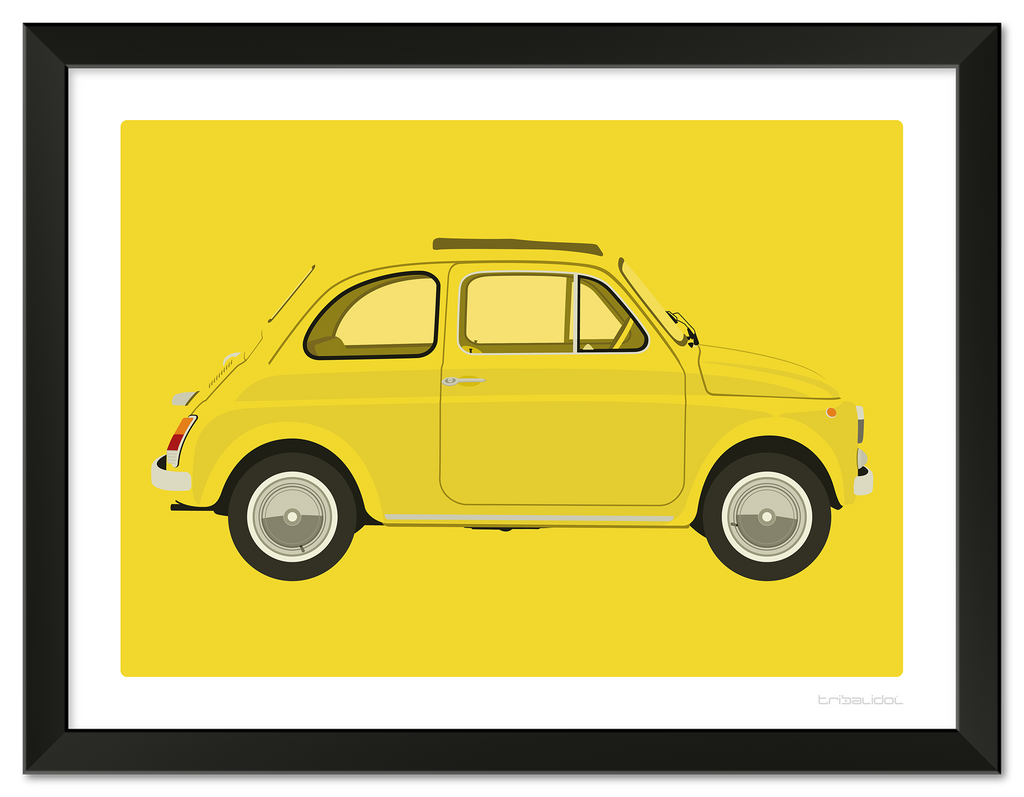 Fiat 500 - Agip Yellow 70 x 50cm Black frame Tru Vue Museum glass