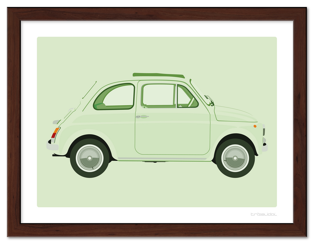 Fiat 500 - Green 70 x 50cm Brown frame Tru Vue Museum glass