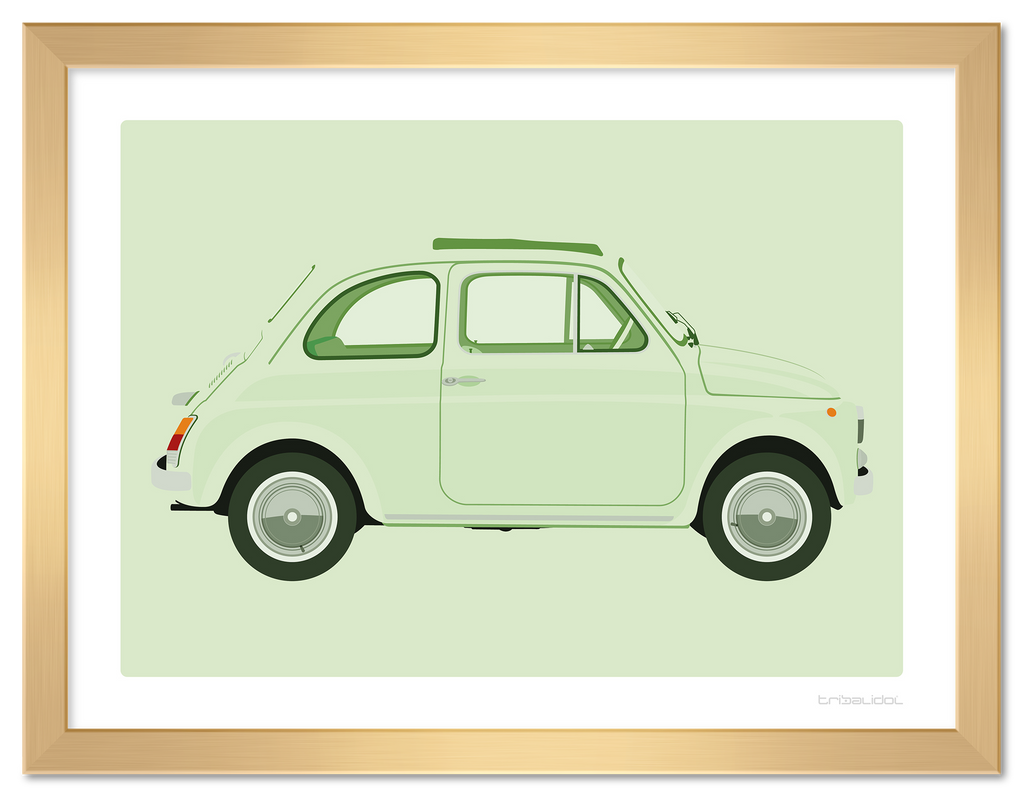 Fiat 500 - Green 70 x 50cm Gold frame Tru Vue Museum glass