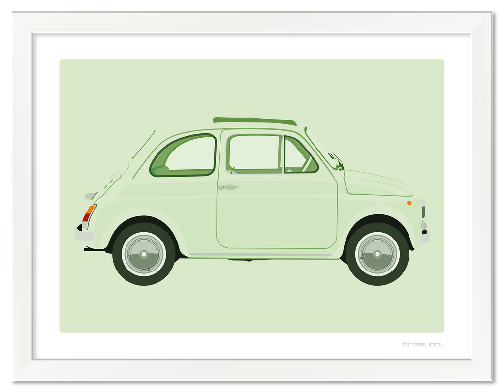 Fiat 500 - Green 70 x 50cm White frame Tru Vue Museum glass