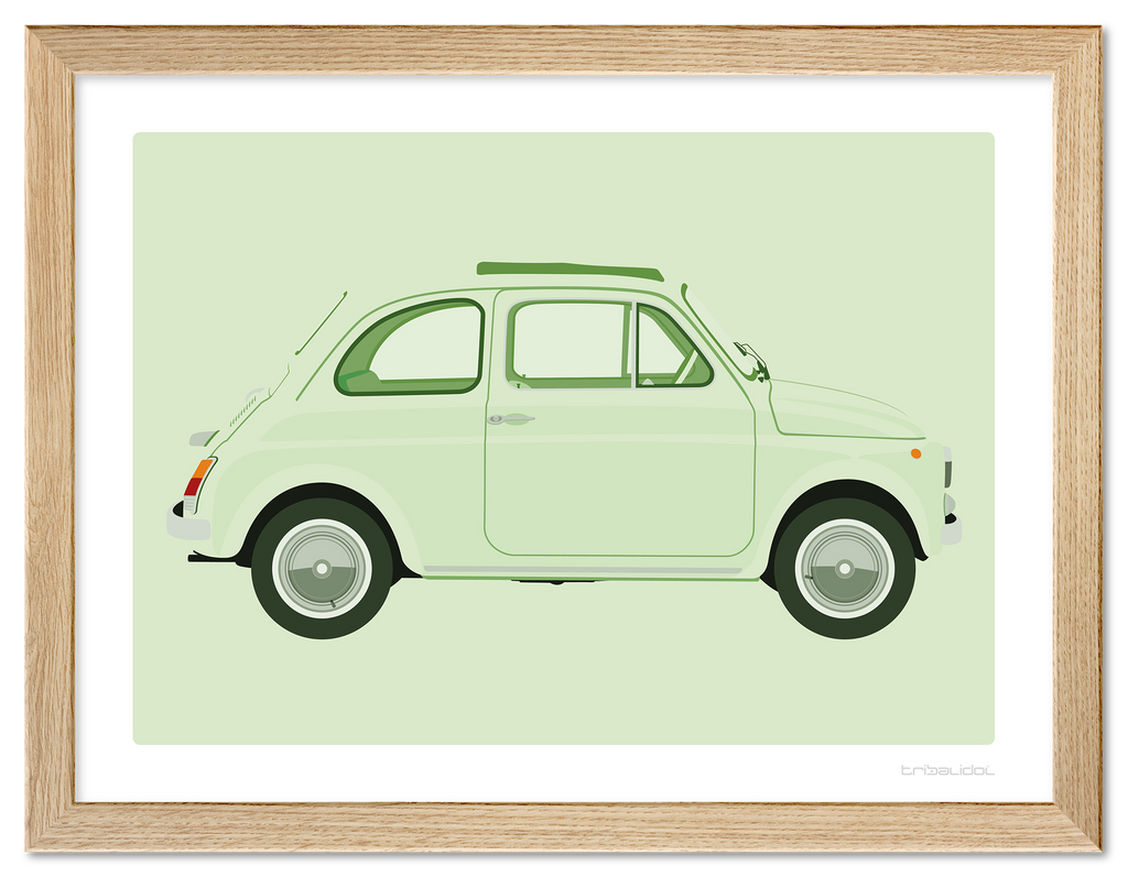 Fiat 500 - Green 70 x 50cm Wood frame Tru Vue Museum glass