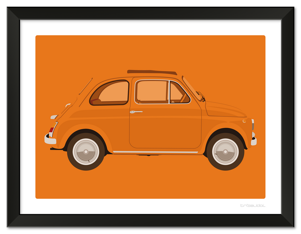 Fiat 500 - Orange 70 x 50cm Black frame Tru Vue Museum glass