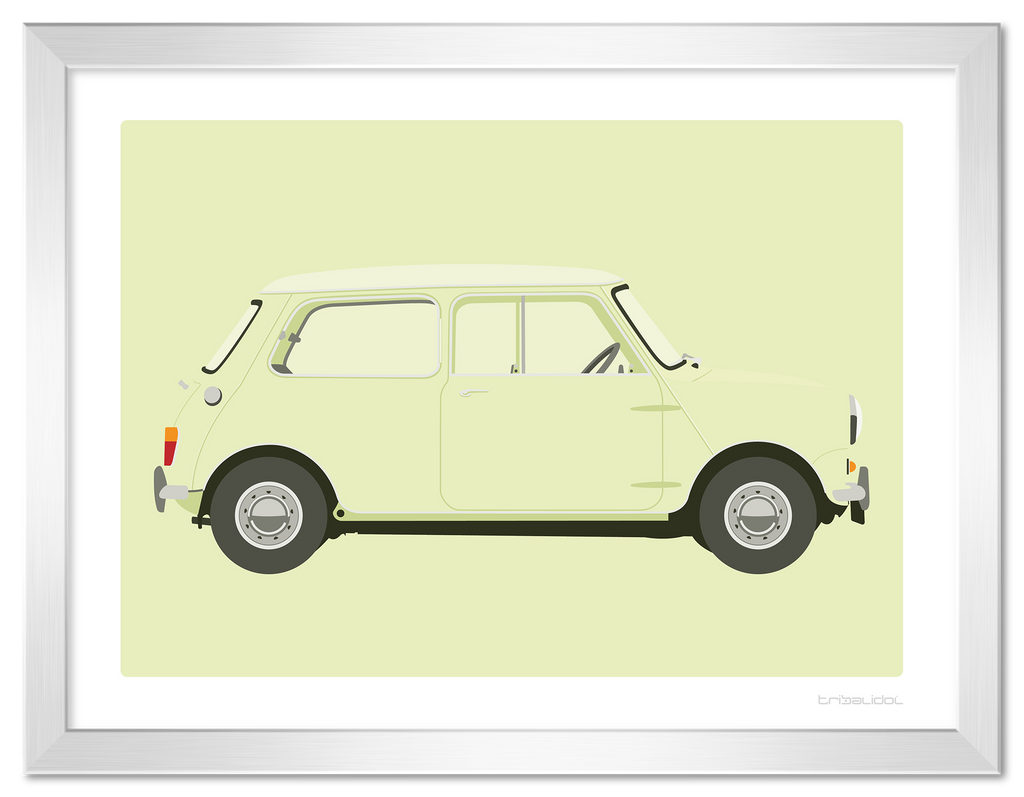 Mini MK1 - Fiesta Yellow 70 x 50cm Silver frame Tru Vue Museum glass