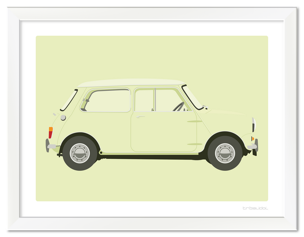 Mini MK1 - Fiesta Yellow 70 x 50cm White frame Tru Vue Museum glass