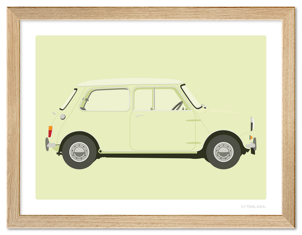 Mini MK1 - Fiesta Yellow 70 x 50cm Wood frame Tru Vue Museum glass