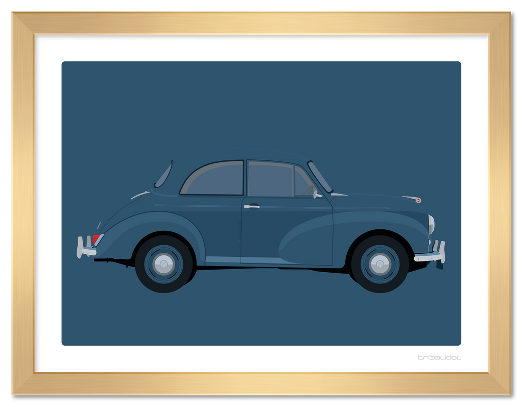 Morris Minor - Trafalgar Blue 70 x 50cm Gold frame Tru Vue Museum glass