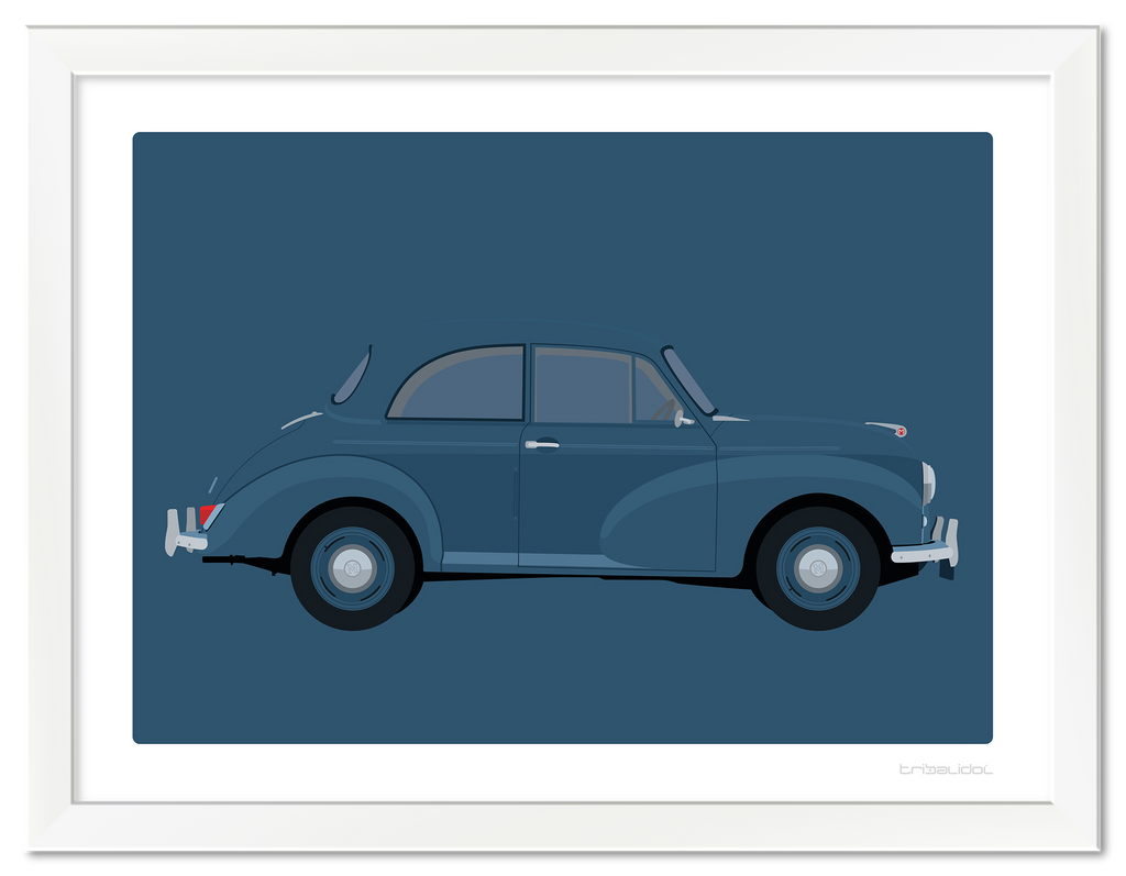 Morris Minor - Trafalgar Blue 70 x 50cm White frame Tru Vue Museum glass