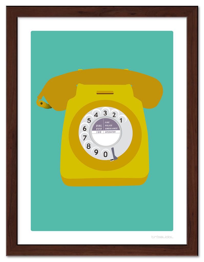 Telephone - Yellow 50 x 70cm Brown frame Tru Vue Museum glass