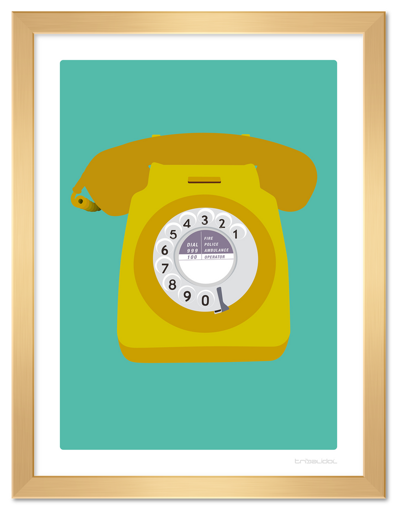 Telephone - Yellow 50 x 70cm Gold frame Tru Vue Museum glass