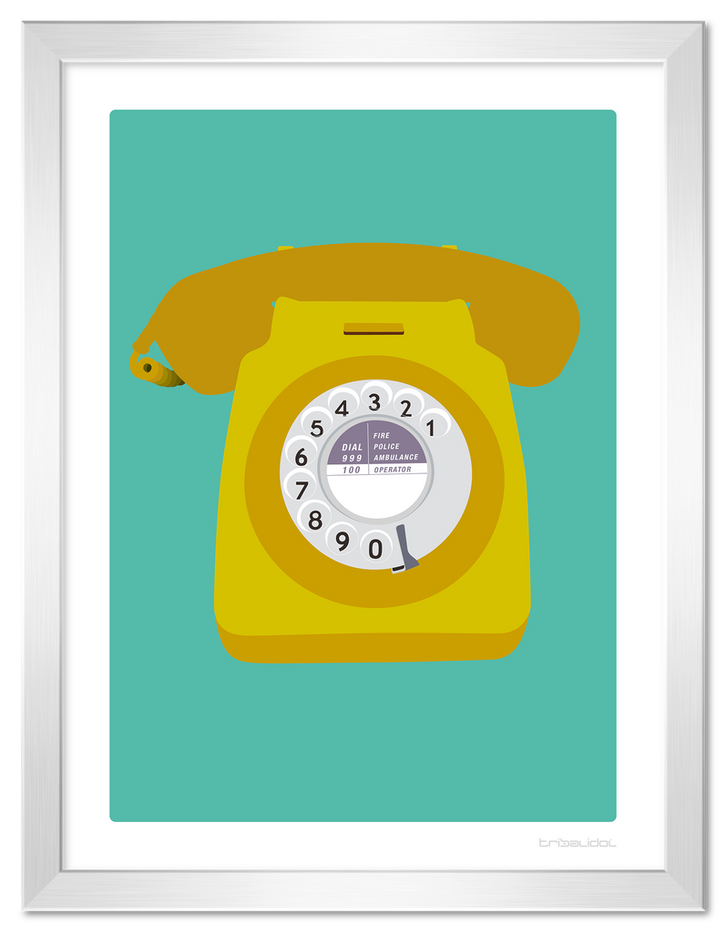 Telephone - Yellow 50 x 70cm Silver frame Tru Vue Museum glass