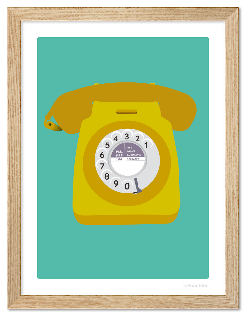 Telephone - Yellow 50 x 70cm Wood frame Tru Vue Museum glass