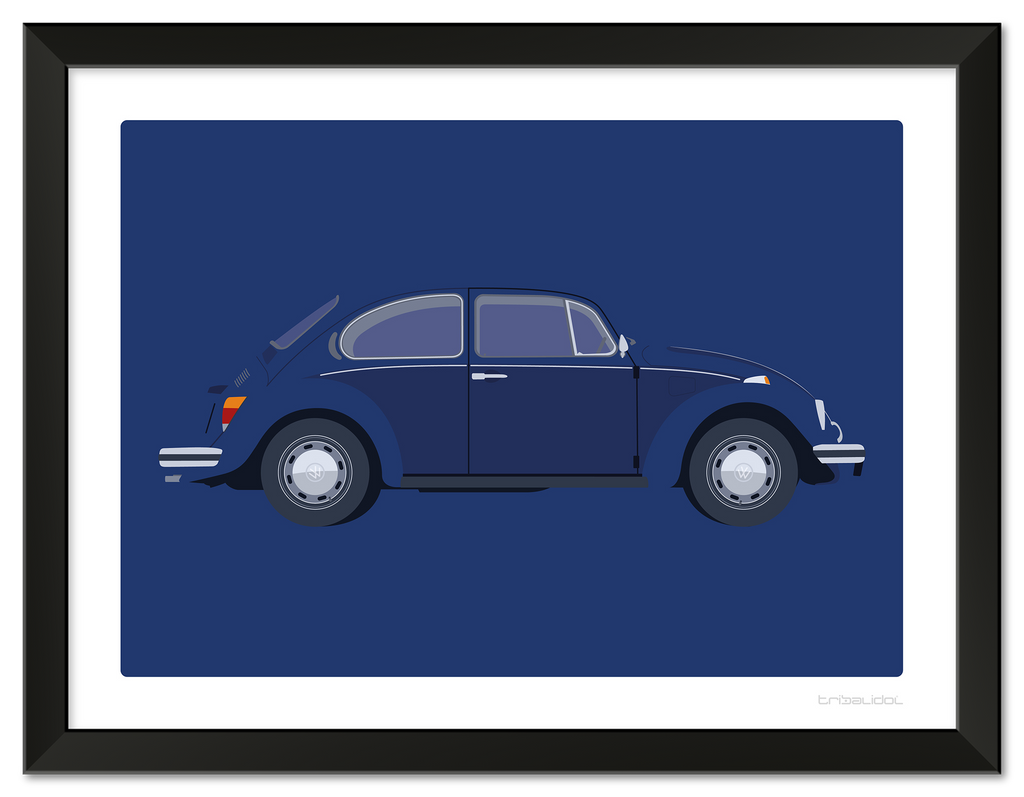 VW Beetle - Alaska Blue 70 x 50cm Black frame Tru Vue Museum glass