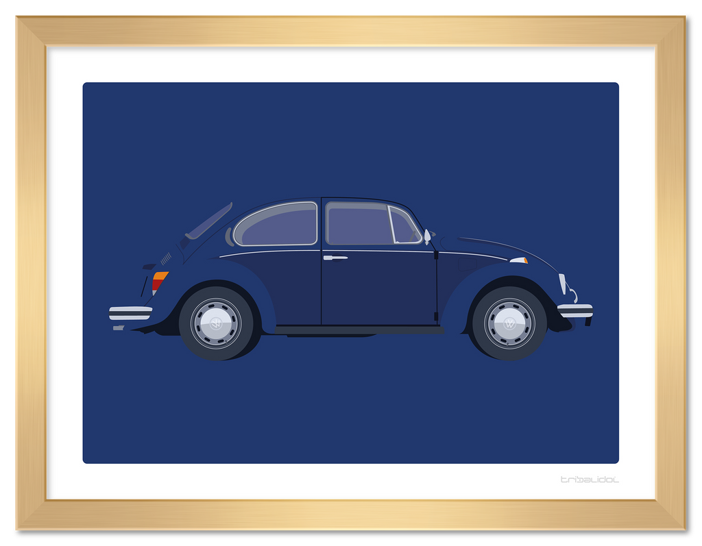 VW Beetle - Alaska Blue 70 x 50cm Gold frame Tru Vue Museum glass