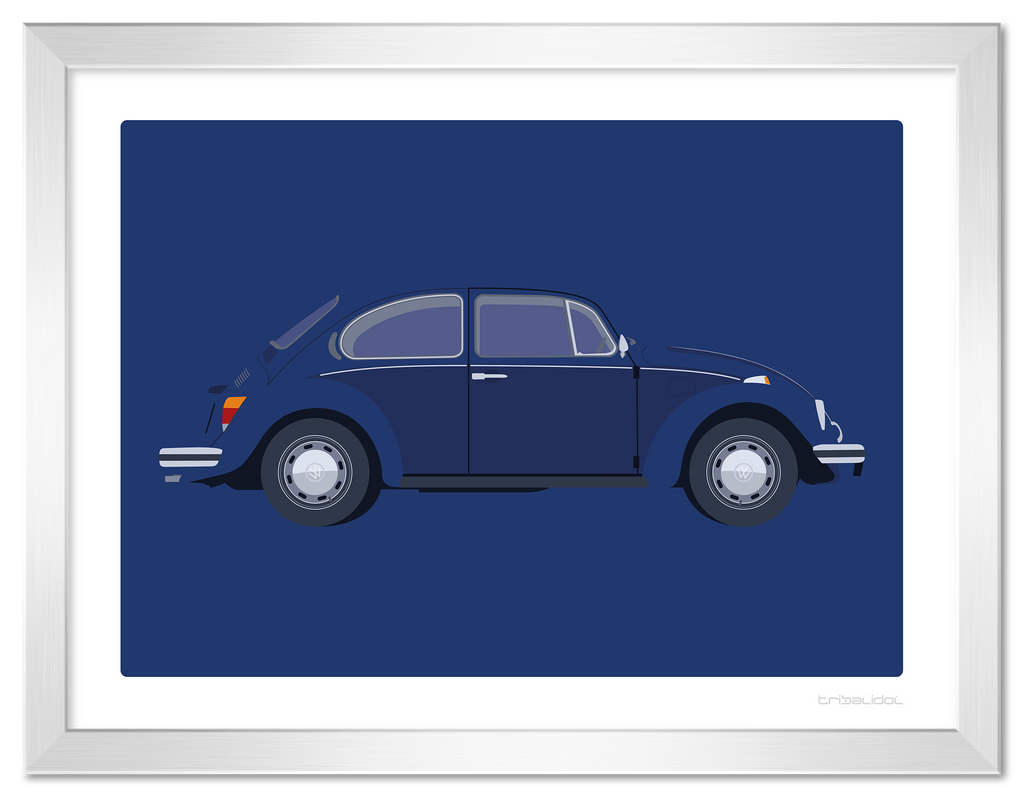 VW Beetle - Alaska Blue 70 x 50cm Silver frame Tru Vue Museum glass
