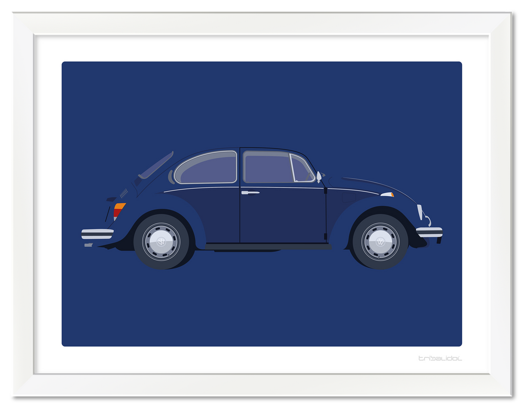 VW Beetle - Alaska Blue 70 x 50cm White frame Tru Vue Museum glass
