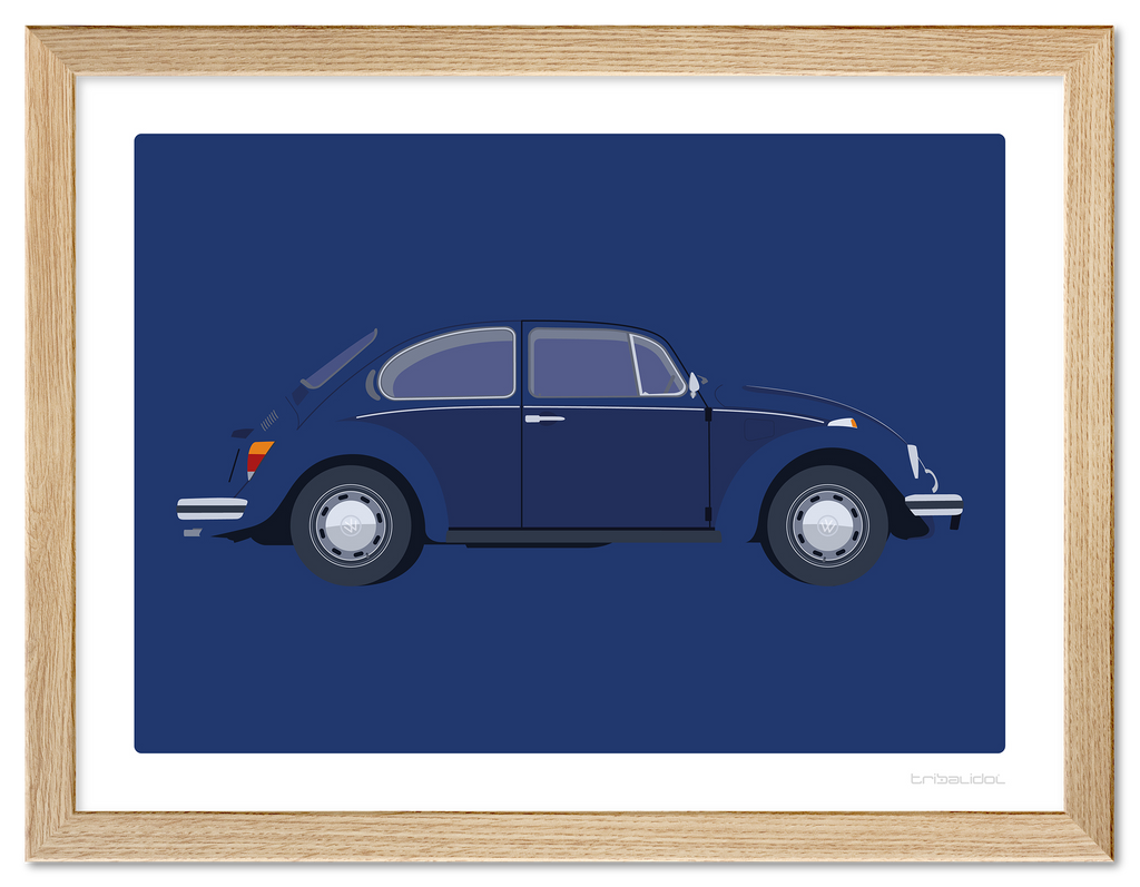 VW Beetle - Alaska Blue 70 x 50cm Wood frame Tru Vue Museum glass