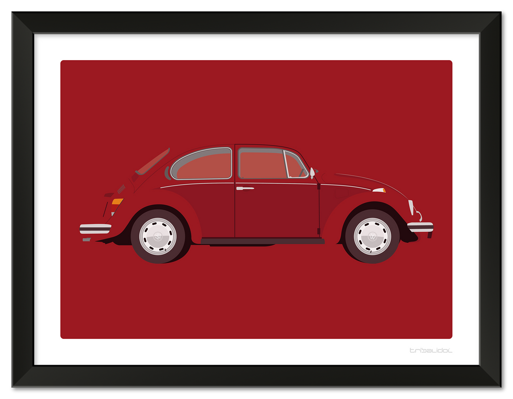 VW Beetle - Bahia Red 70 x 50cm Black frame Tru Vue Museum glass