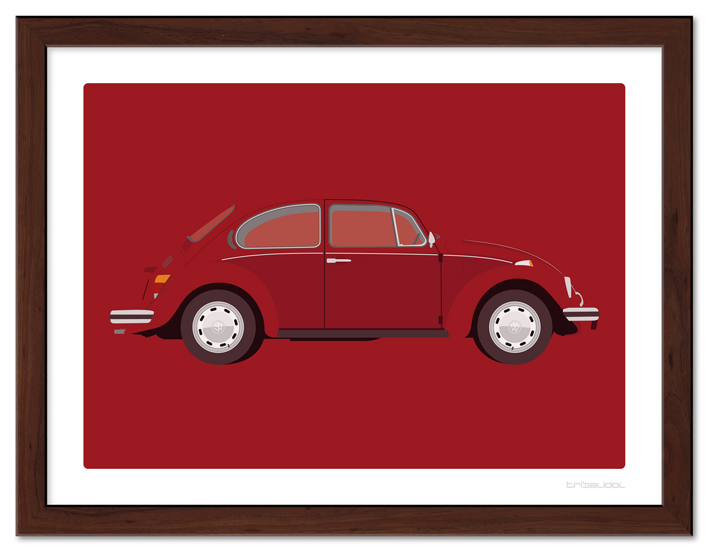 VW Beetle - Bahia Red 70 x 50cm Brown frame Tru Vue Museum glass