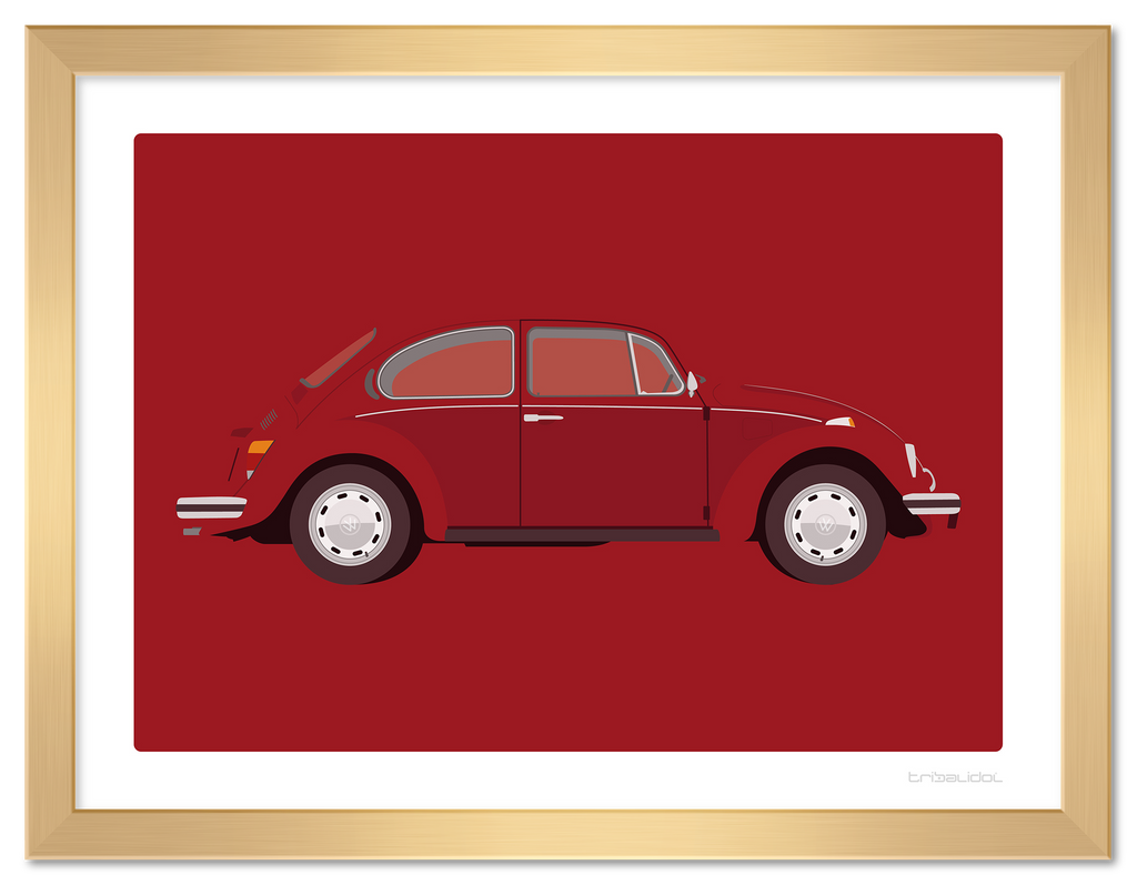 VW Beetle - Bahia Red 70 x 50cm Gold frame Tru Vue Museum glass