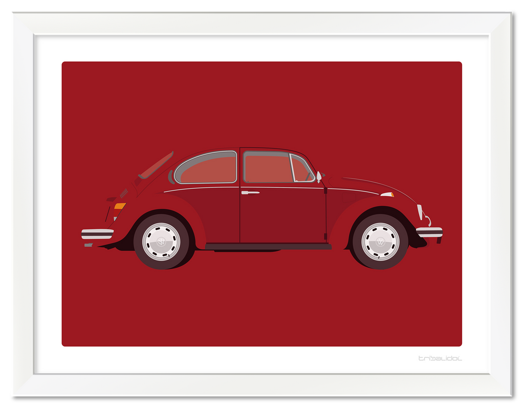 VW Beetle - Bahia Red 70 x 50cm White frame Tru Vue Museum glass