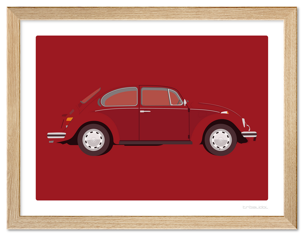 VW Beetle - Bahia Red 70 x 50cm Wood frame Tru Vue Museum glass