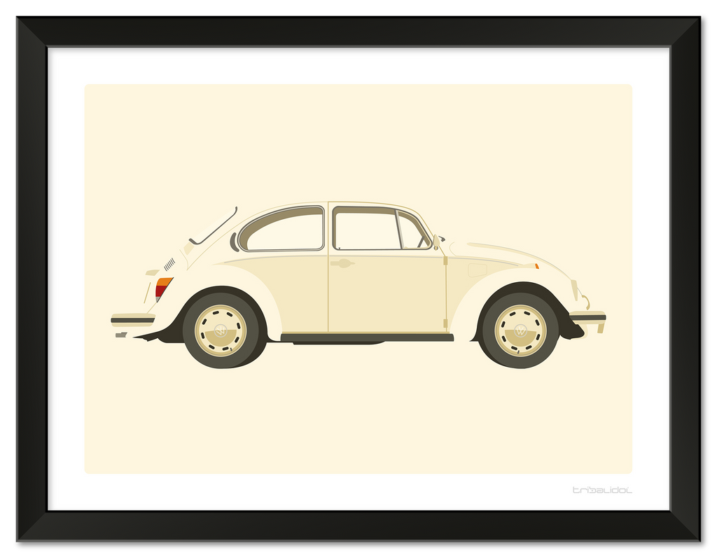 VW Beetle - Light Ivory 70 x 50cm Black frame Tru Vue Museum glass