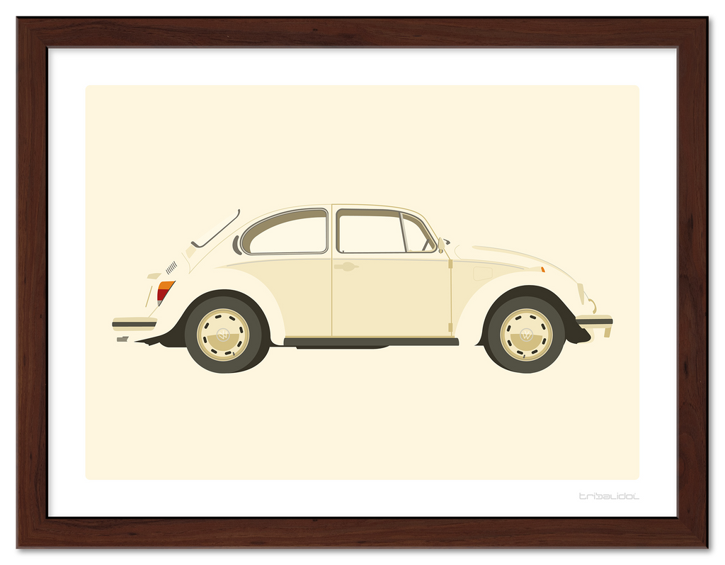 VW Beetle - Light Ivory 70 x 50cm Brown frame Tru Vue Museum glass