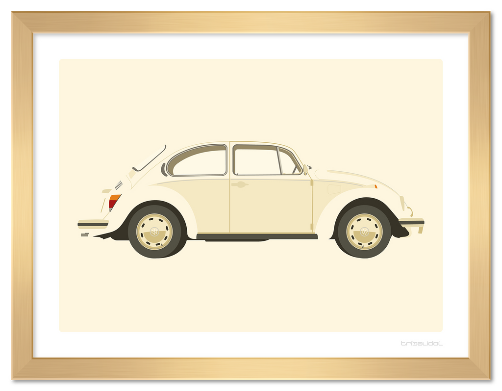 VW Beetle - Light Ivory 70 x 50cm Gold frame Tru Vue Museum glass