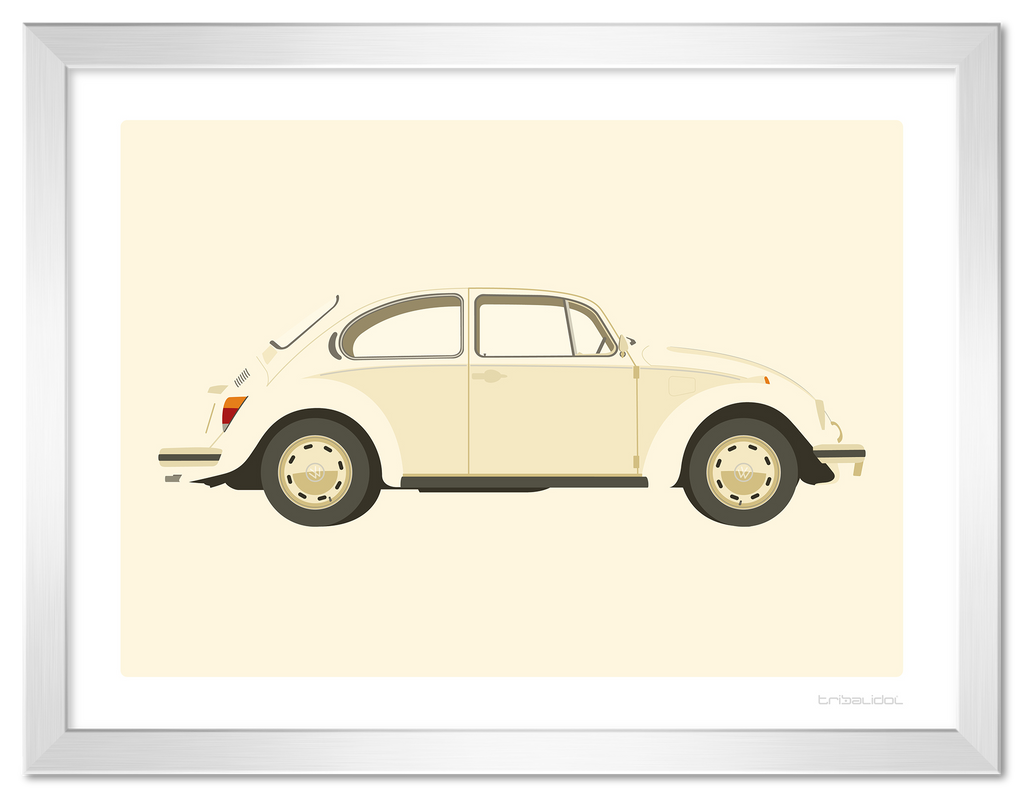 VW Beetle - Light Ivory 70 x 50cm Silver frame Tru Vue Museum glass