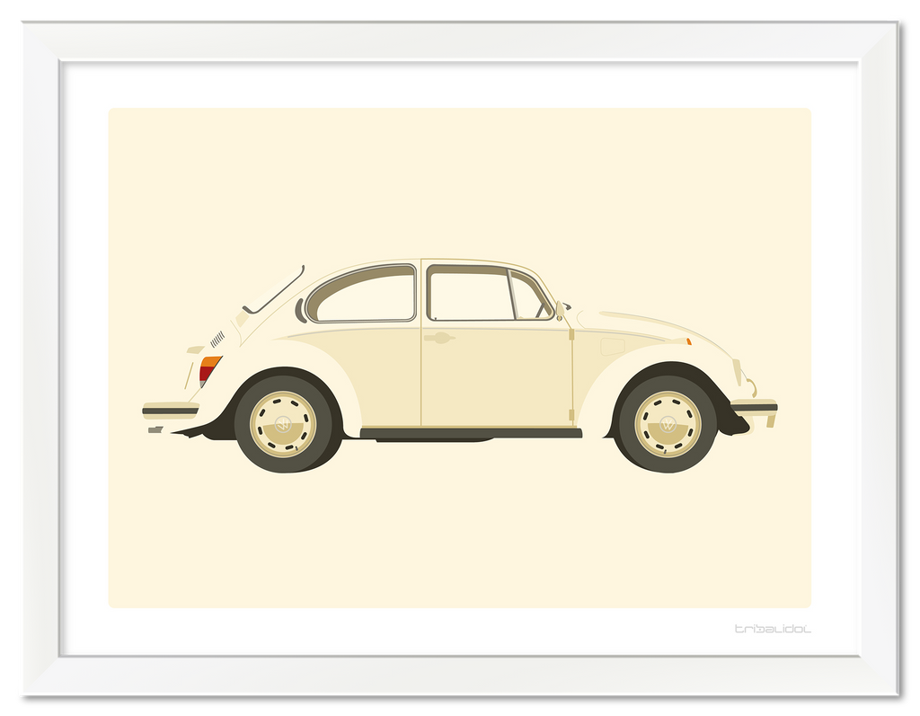 VW Beetle - Light Ivory 70 x 50cm White frame Tru Vue Museum glass