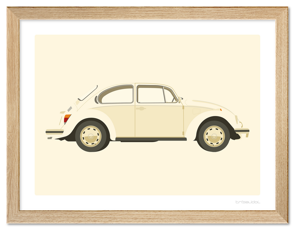 VW Beetle - Light Ivory 70 x 50cm Wood frame Tru Vue Museum glass