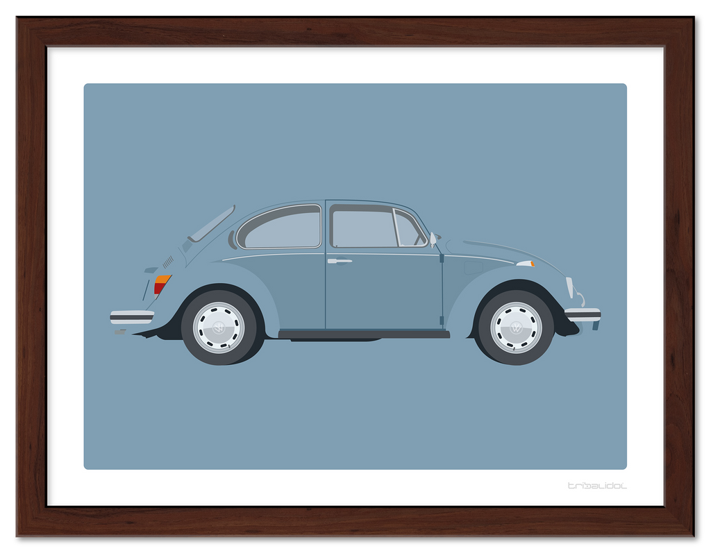 VW Beetle - Marina Blue 70 x 50cm Brown frame Tru Vue Museum glass