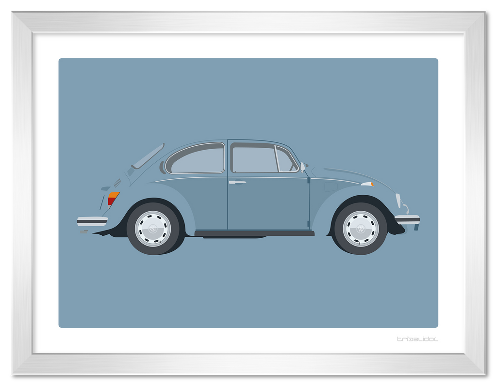 VW Beetle - Marina Blue 70 x 50cm Silver frame Tru Vue Museum glass