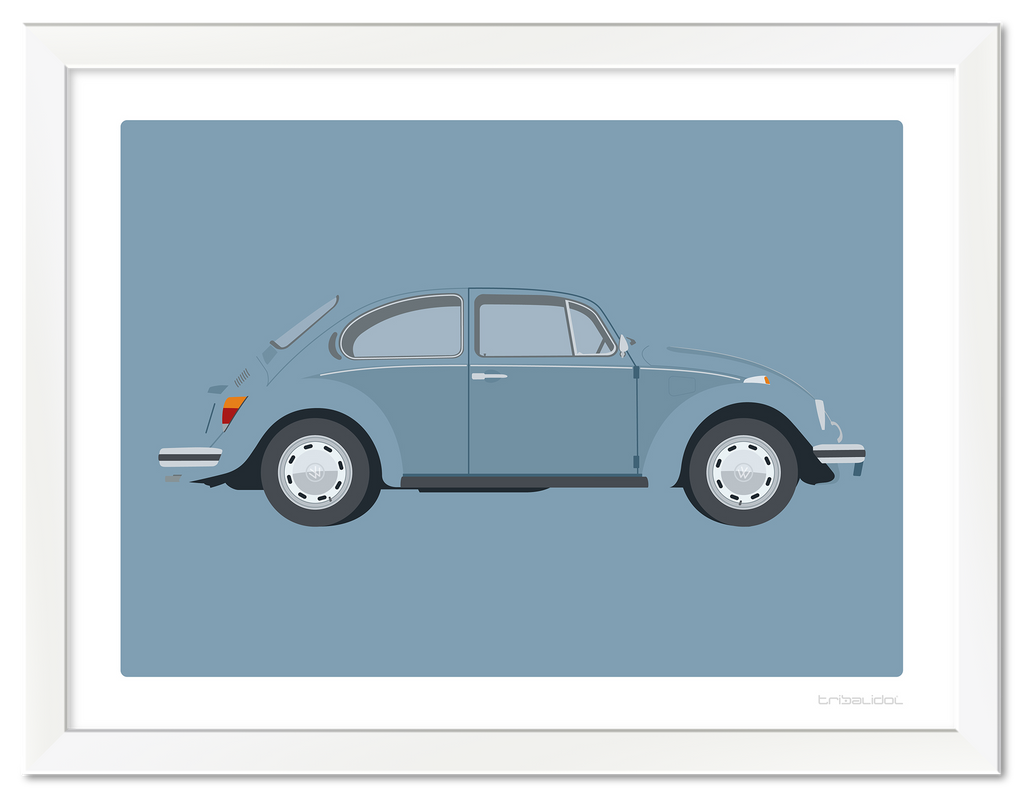 VW Beetle - Marina Blue 70 x 50cm White frame Tru Vue Museum glass