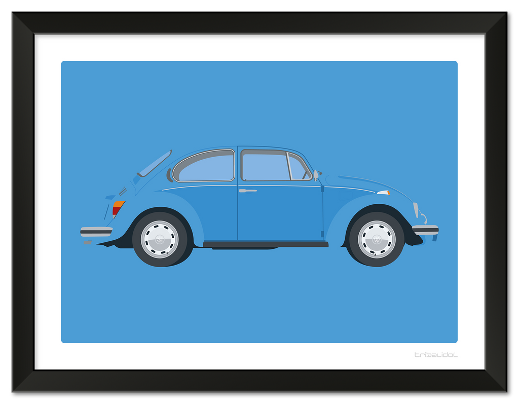 VW Beetle - Olympic Blue 70 x 50cm Black frame Tru Vue Museum glass