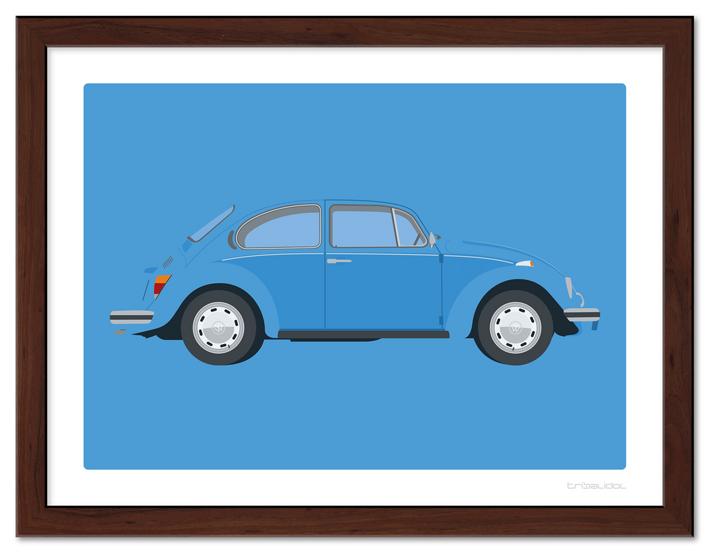 VW Beetle - Olympic Blue 70 x 50cm Brown frame Tru Vue Museum glass