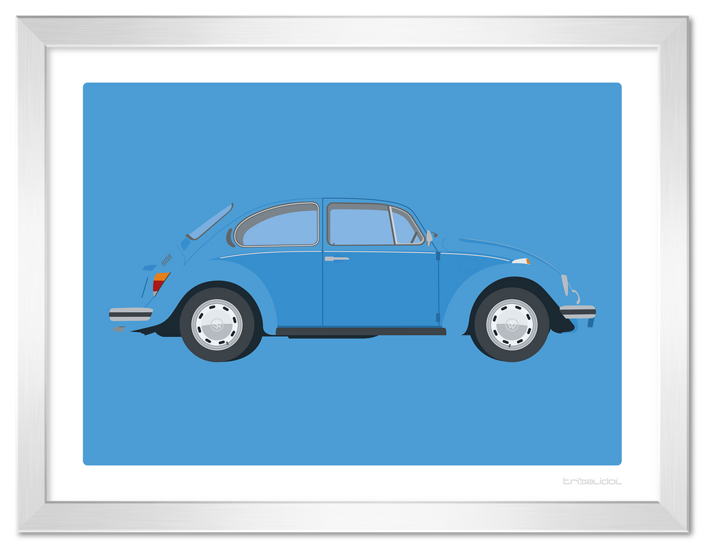 VW Beetle - Olympic Blue 70 x 50cm Silver frame Tru Vue Museum glass