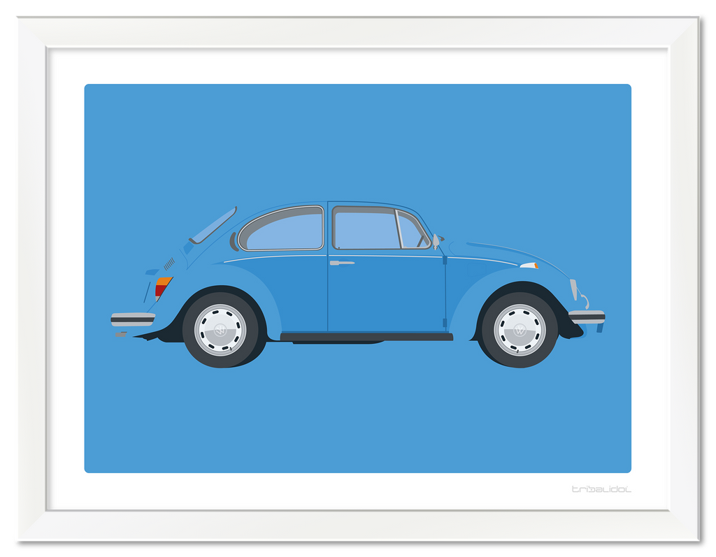 VW Beetle - Olympic Blue 70 x 50cm White frame Tru Vue Museum glass