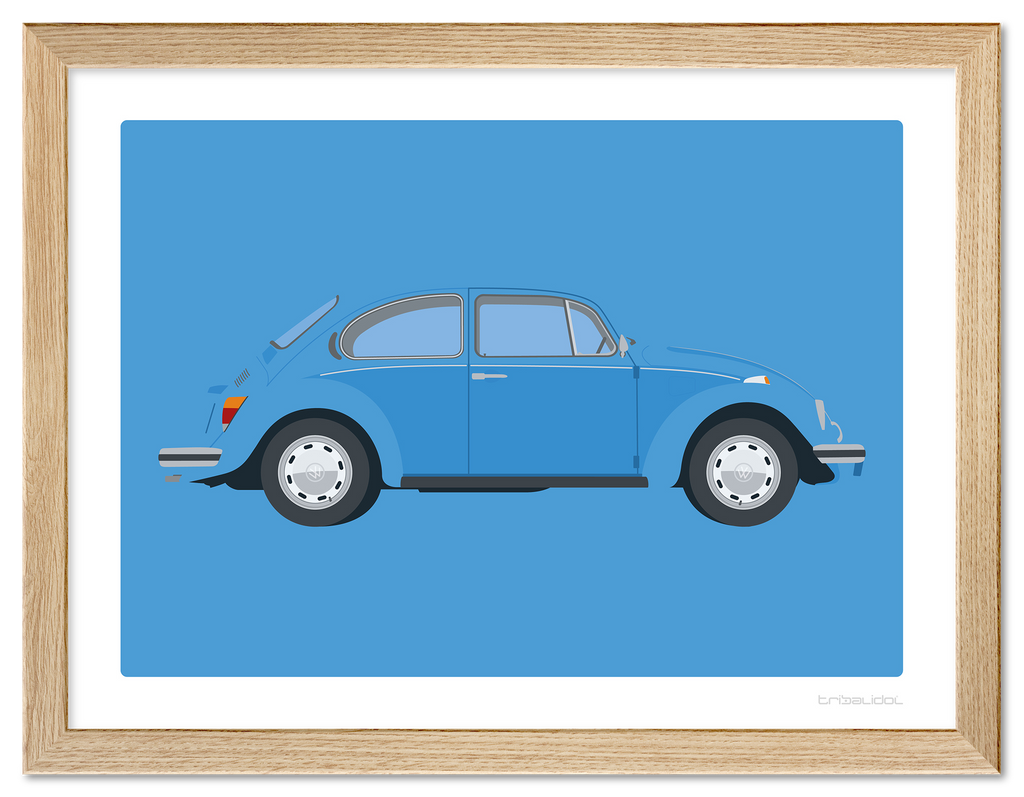 VW Beetle - Olympic Blue 70 x 50cm Wood frame Tru Vue Museum glass