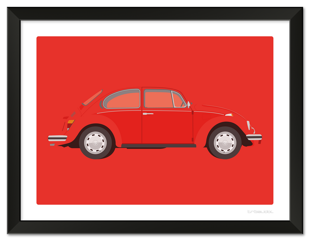 VW Beetle - Phoenix Red 70 x 50cm Black frame Tru Vue Museum glass