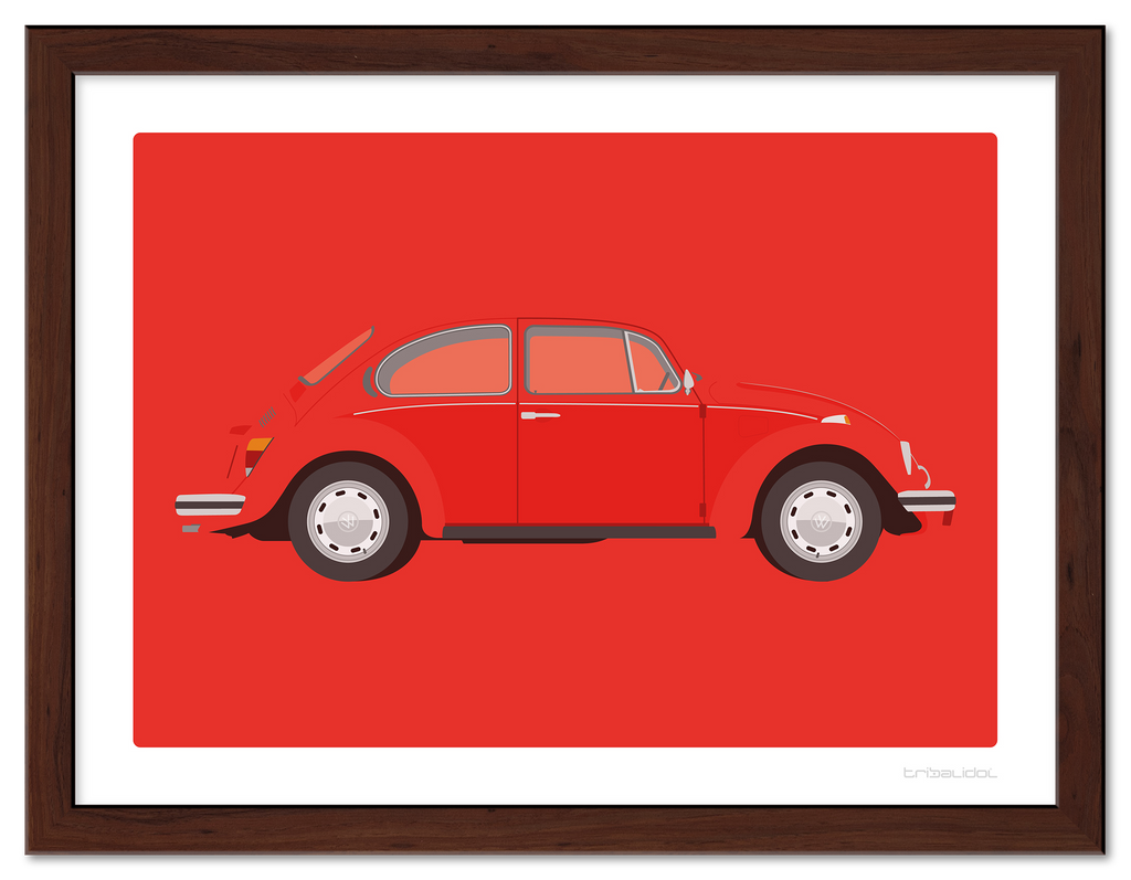 VW Beetle - Phoenix Red 70 x 50cm Brown frame Tru Vue Museum glass