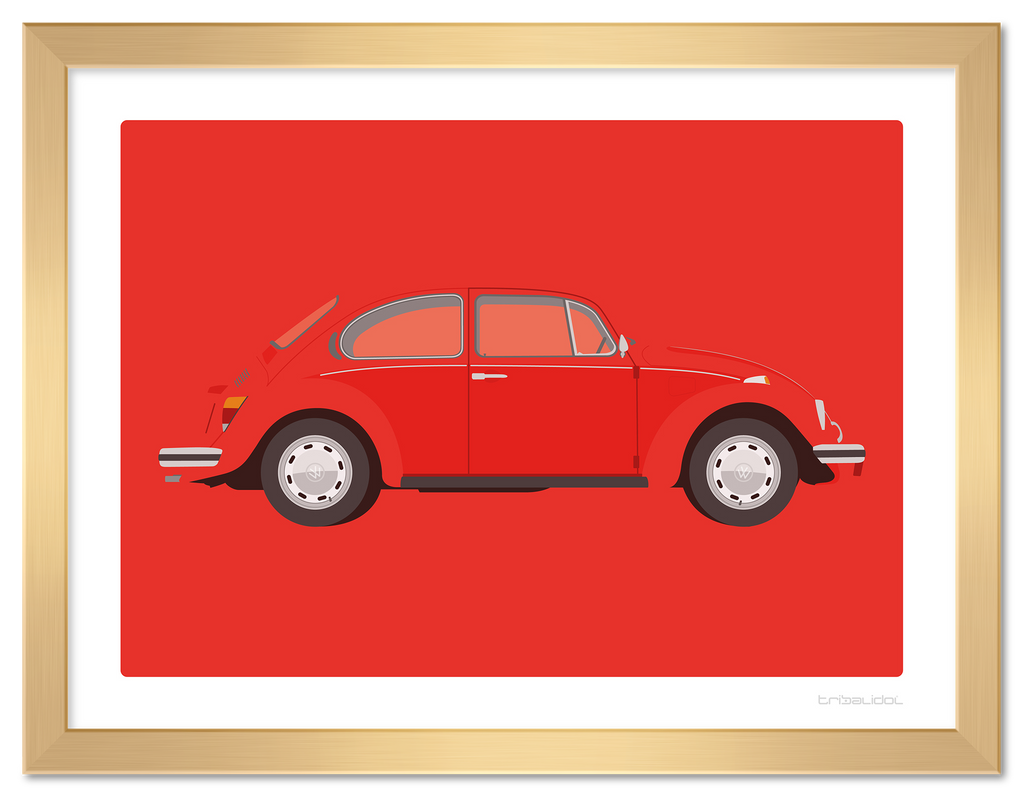 VW Beetle - Phoenix Red 70 x 50cm Gold frame Tru Vue Museum glass