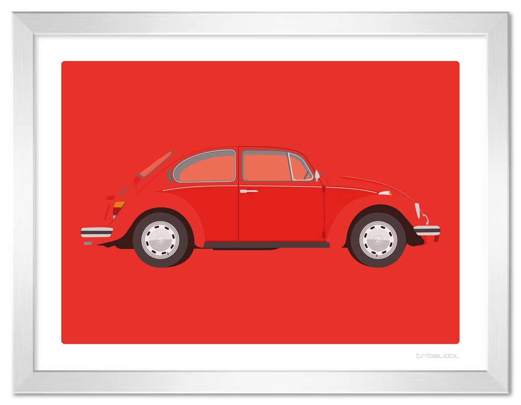 VW Beetle - Phoenix Red 70 x 50cm Silver frame Tru Vue Museum glass