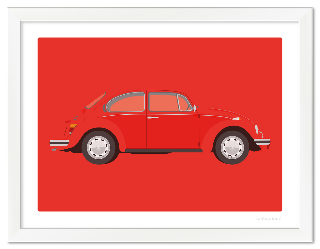 VW Beetle - Phoenix Red 70 x 50cm White frame Tru Vue Museum glass